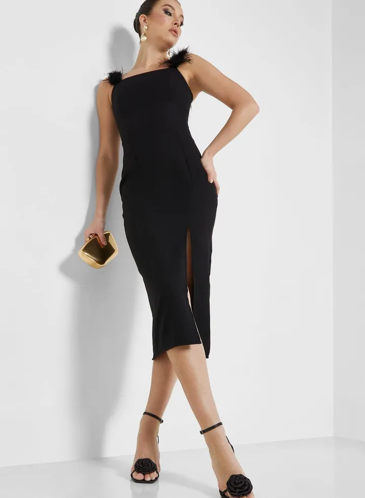 Feather Strap Bodycon Dress