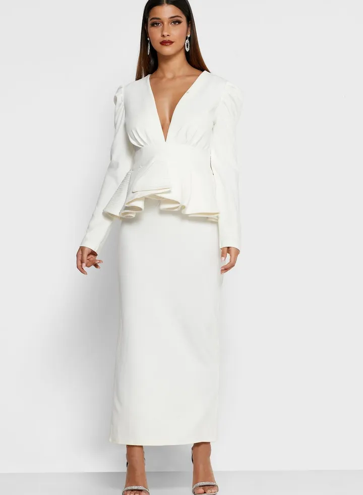 Plunge Neck Peplum Detail Dress