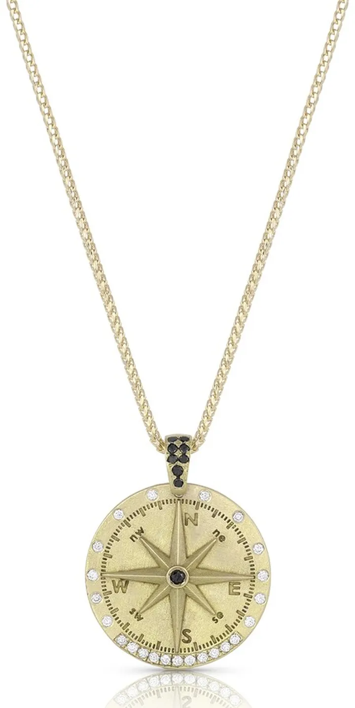 18k Gold Compass Shield Diamond Pendant Necklace