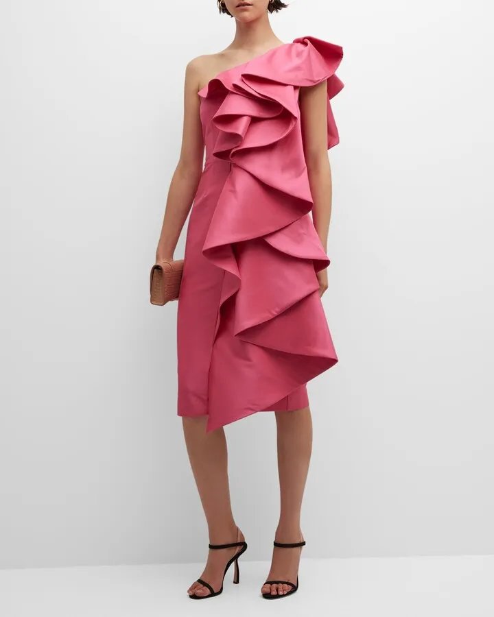One-Shoulder Ruffle Midi Dress