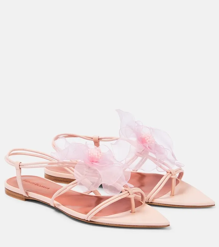 Applique leather thong sandals