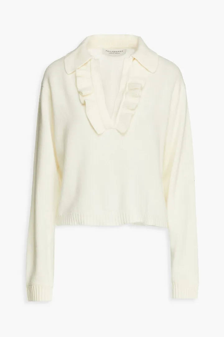 Ruffle-trimmed wool and cashmere-blend sweater