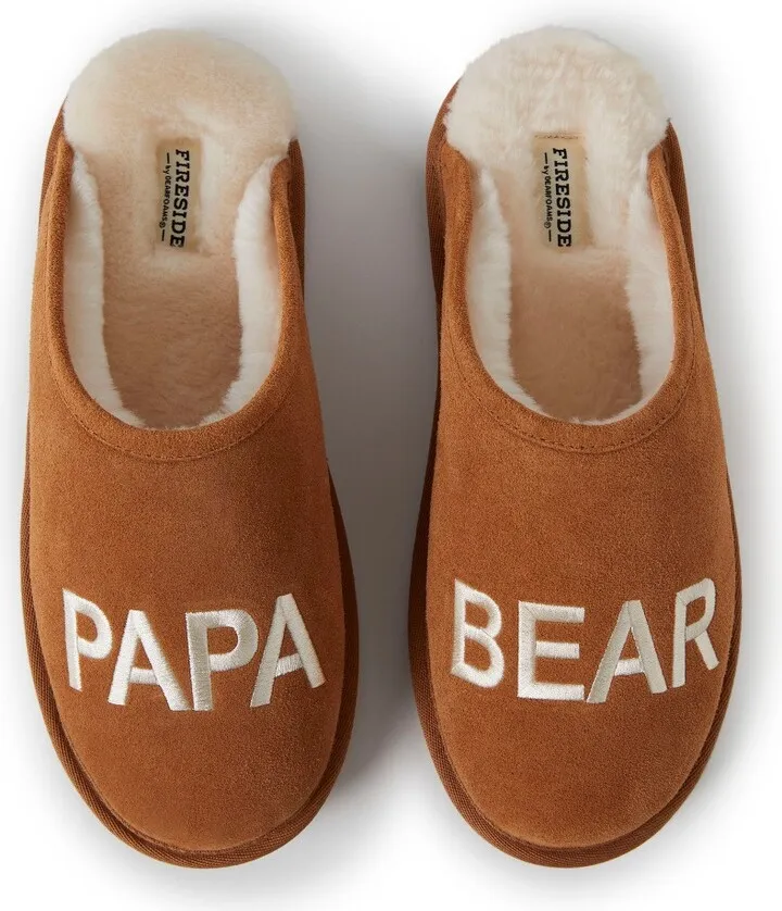 Fireside by Dearfoams Men's Papa Bear Genuine Shearling Scuff Slippers