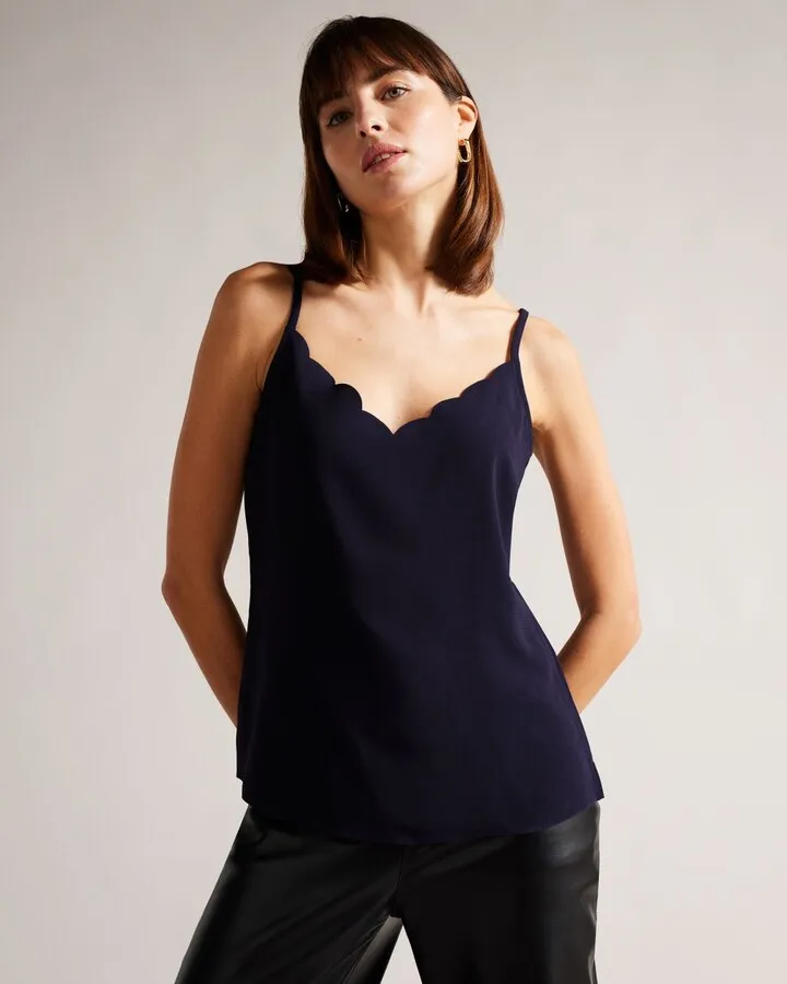 Scallop Neckline Cami Top in Navy