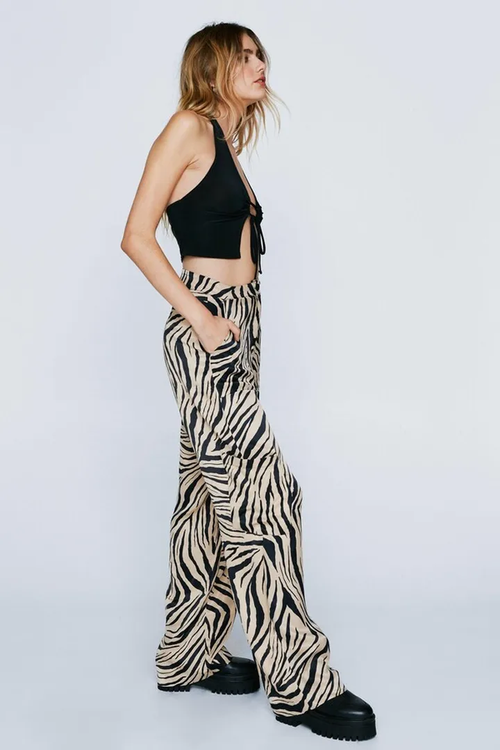 Nasty Gal Womens Zebra Print Straight Leg Tailored Pants