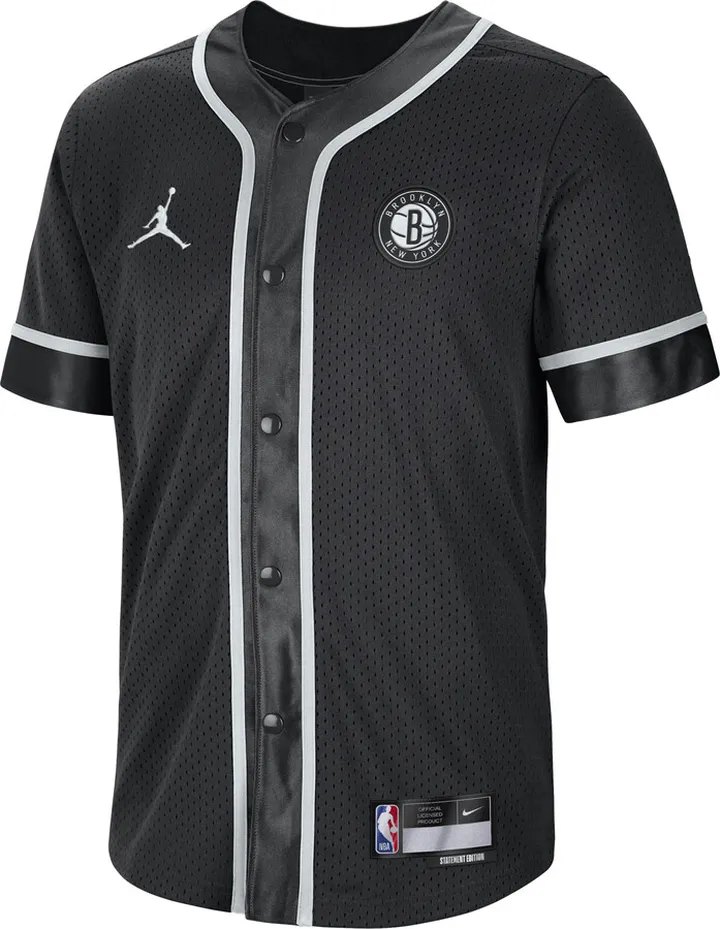 Nike Men's Brooklyn Nets Statement Edition Jordan Dri-FIT NBA Short-Sleeve Top in Black
