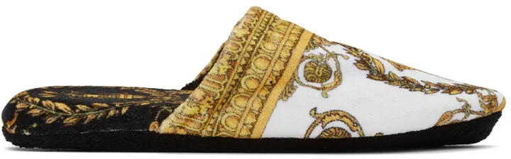 Versace White & Black I Heart Baroque Slippers