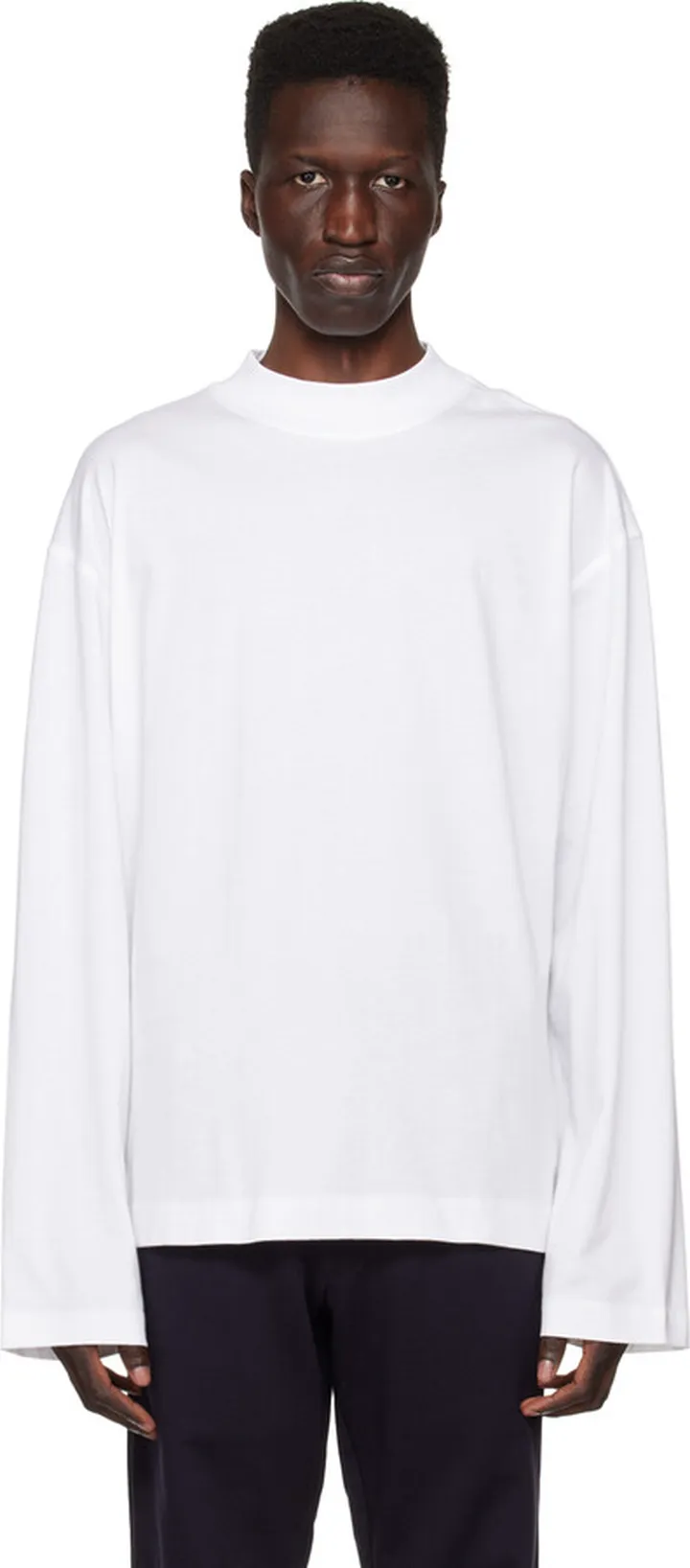 Dries Van Noten White Mock Neck Long Sleeve T-Shirt