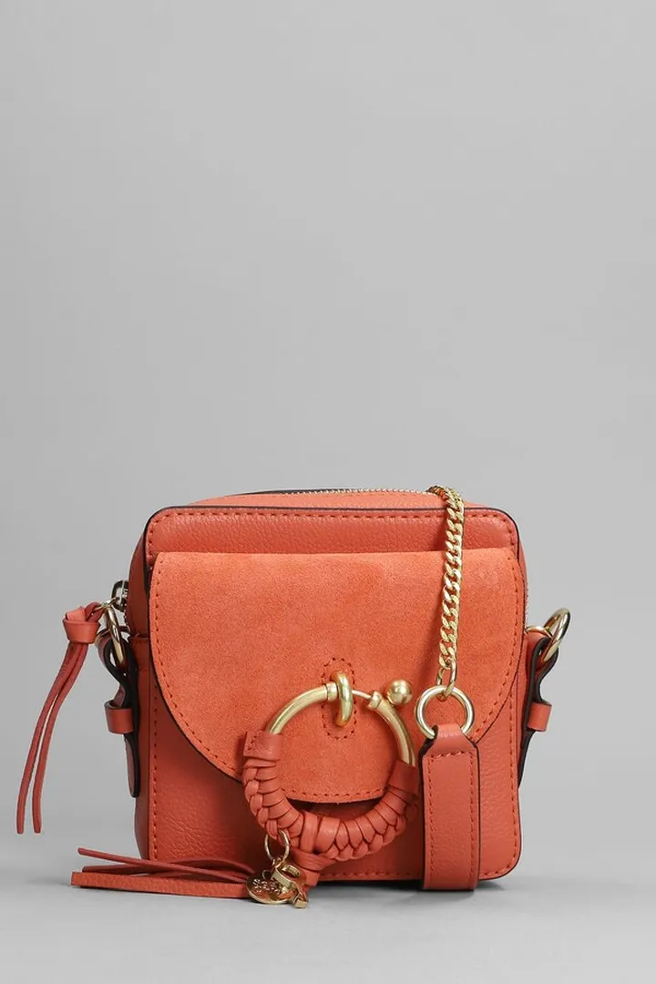 Joan Shoulder Bag In Orange Suede And Leather