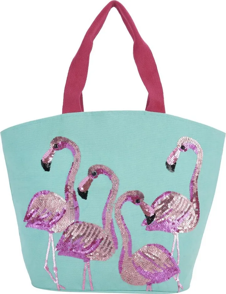 Mina Victory Flamingo Turquoise Beach Tote Bag