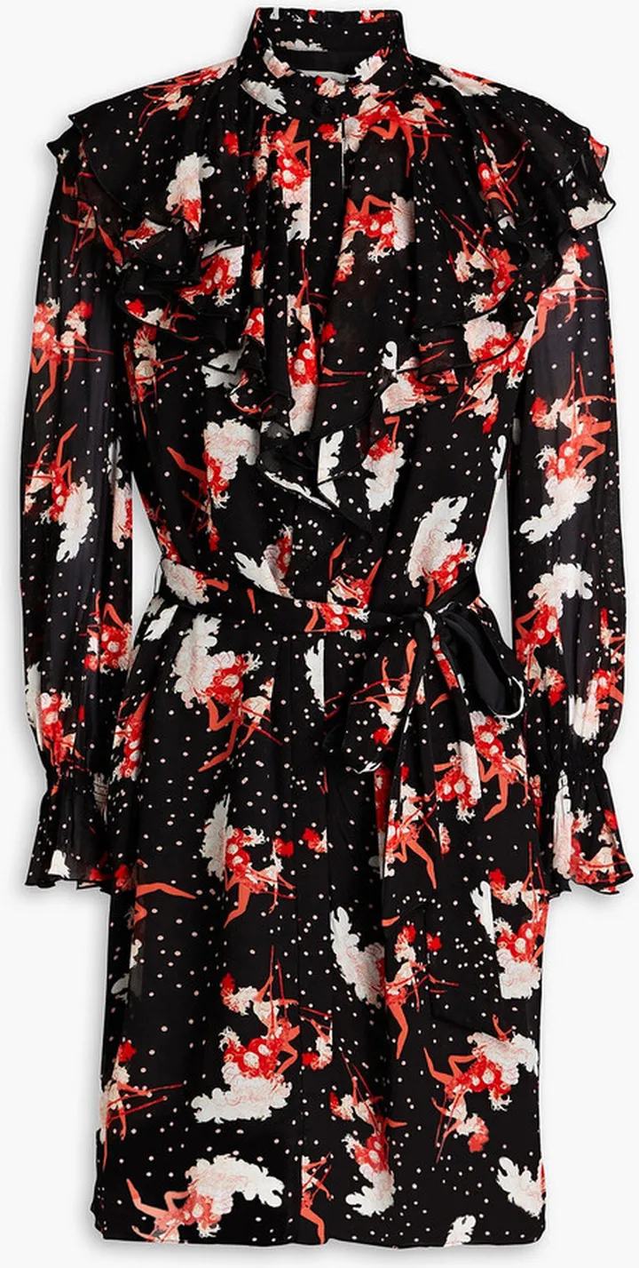 Ryder ruffled printed crepe mini shirt dress