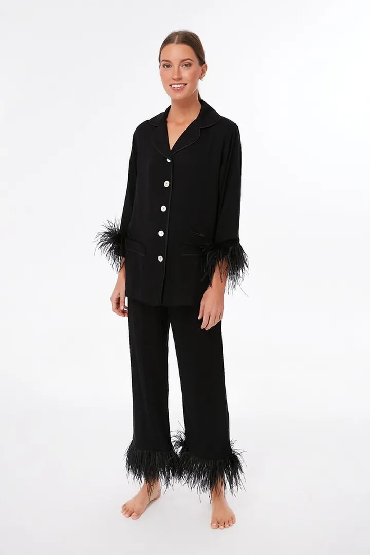 Black Party Pajama Set with Feathers