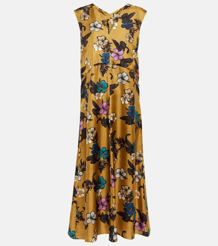 Cuore floral silk satin midi dress