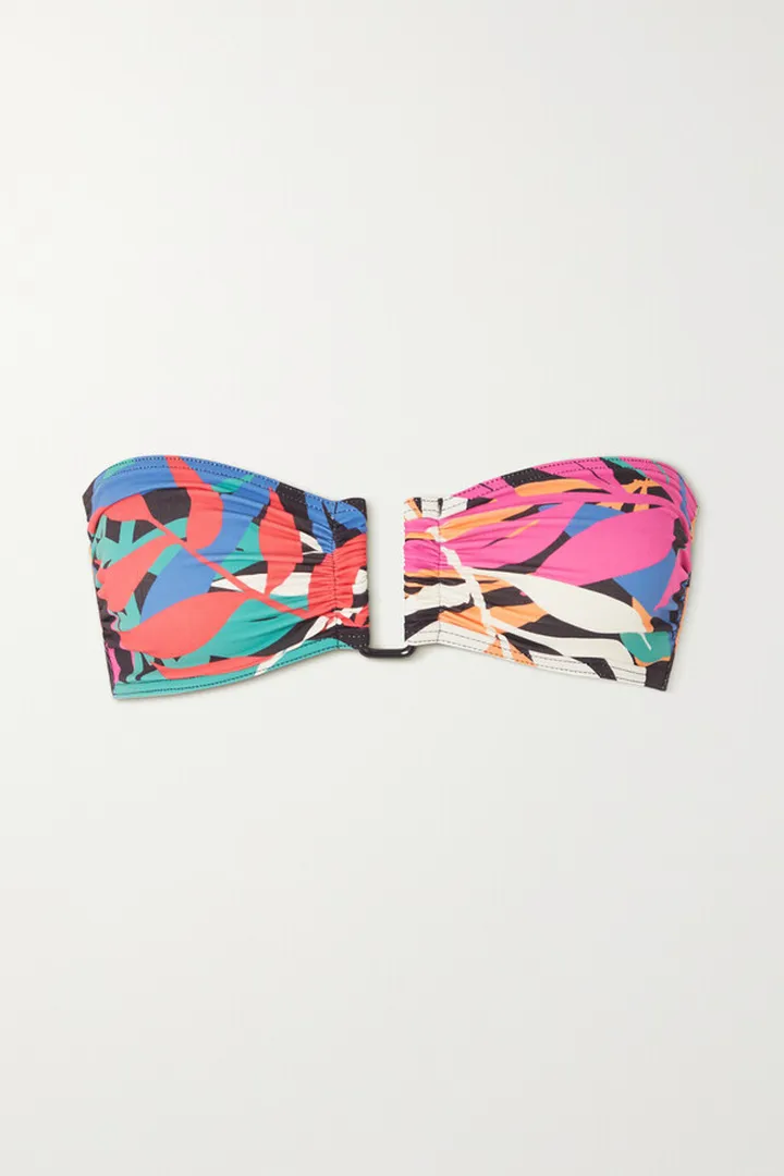 Eres - Busserole Ruched Floral-print Bandeau Bikini Top - Black