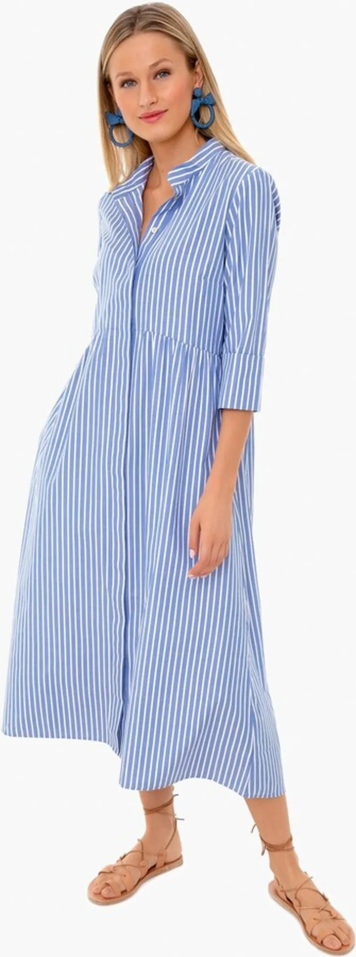 Chambray Stripe Midi Royal Shirt Dress