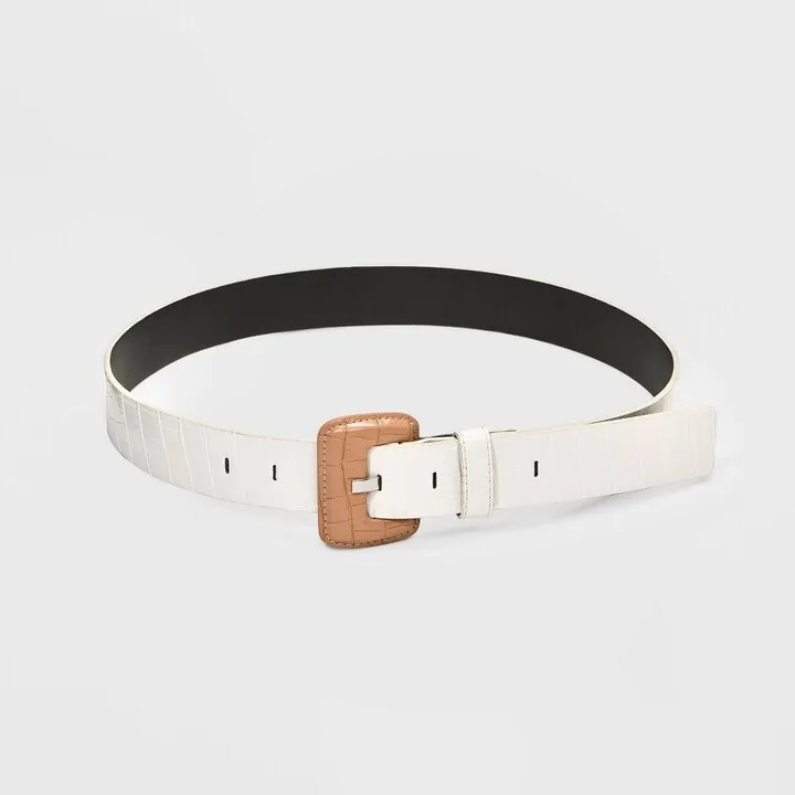 Women's Colorblock Covered Buckle Belt - A New Day™ White XL
