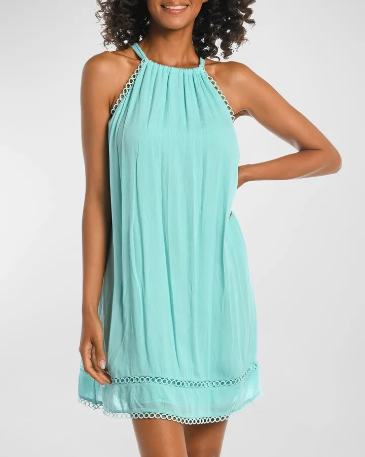 Illusion High-Neck Mini Dress