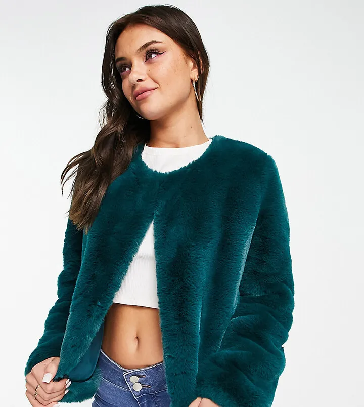 Ever New faux fur coat in emerald green