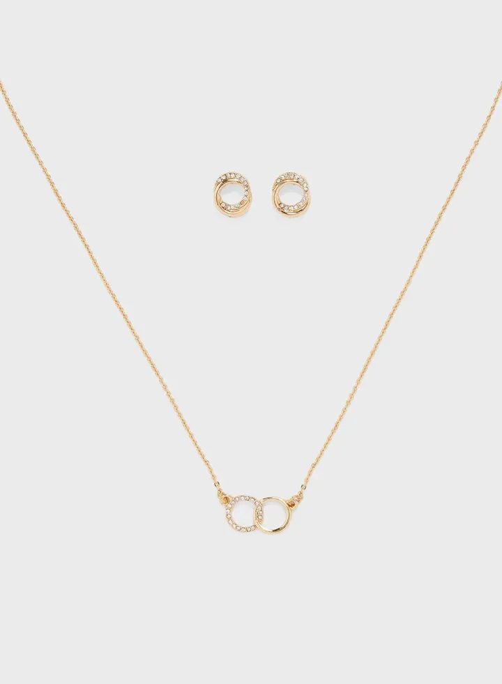 Diamante Detail Necklace & Earrings Set