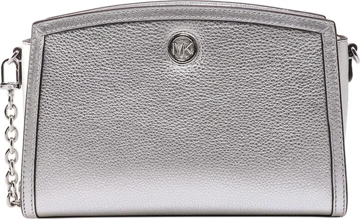 Laminated leather shoulder bag with metal monogram