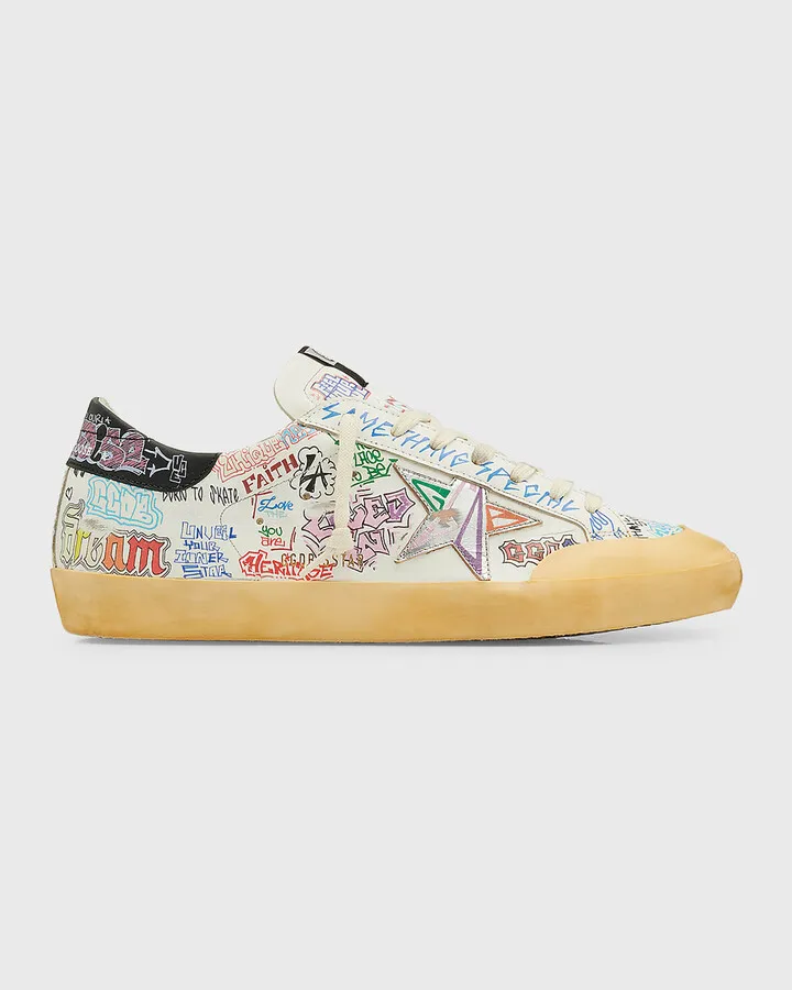 Men's Super-Star Graffiti-Print Leather Low-Top Sneakers