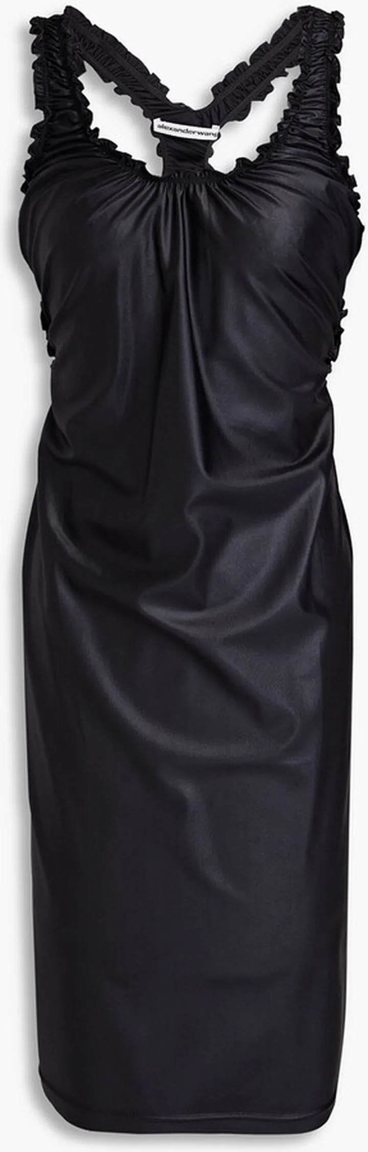 Gathered cutout satin-jersey dress