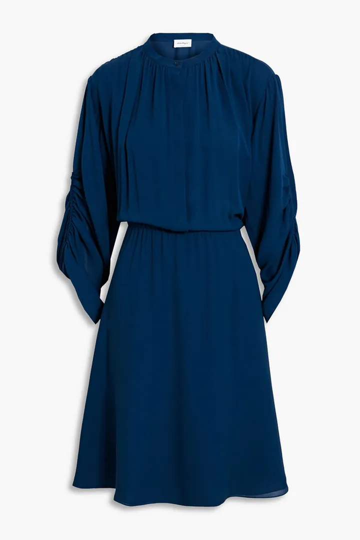 Gathered silk-chiffon dress