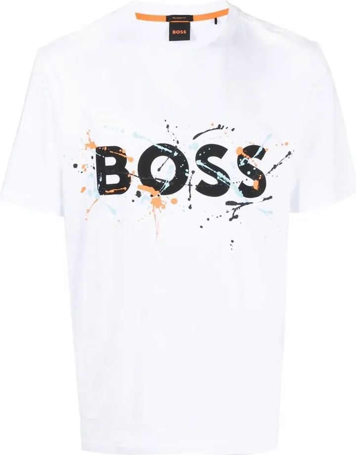 splattered-effect logo-print T-shirt