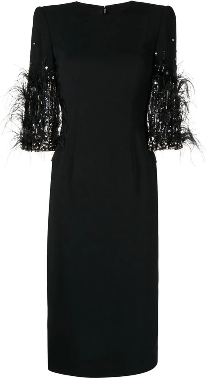 Hummingbird feather-detail midi dress