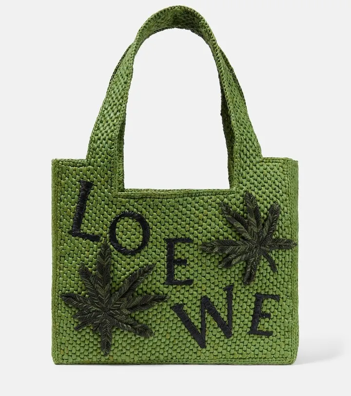 Applique woven tote bag