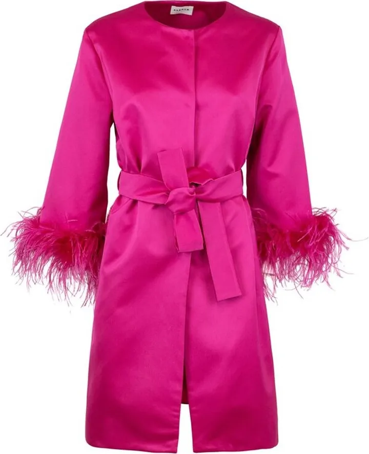 P.A.R.O.S.H. Feather-Trim Crewneck Belted Coat