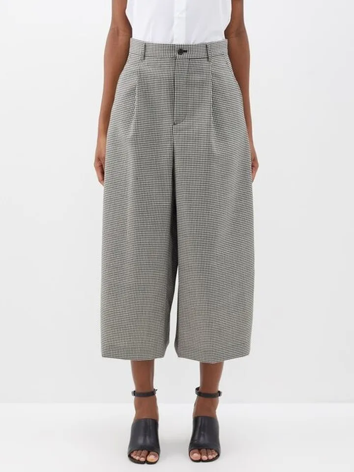 Gingham Wide-leg Wool-tweed Cropped Trousers