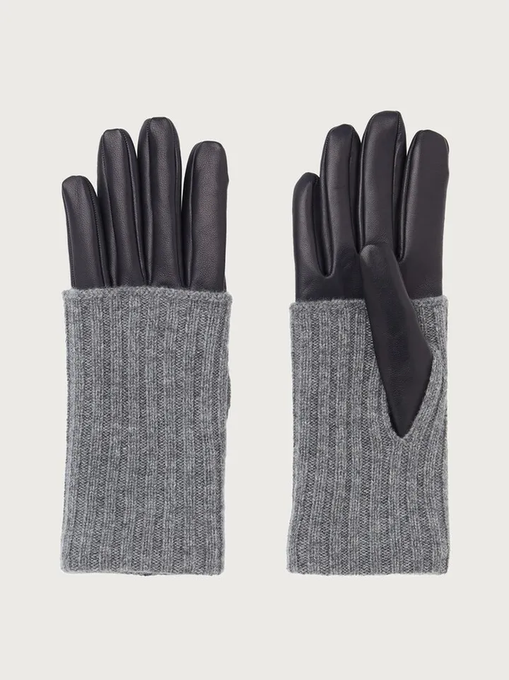 Ferragamo Women Cashmere and leather gloves Grey