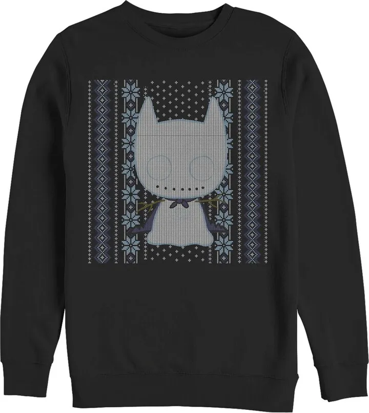 Men's Batman Ugly Christmas Chibi Snow Bat Sweatshirt - Navy Blue - X Large