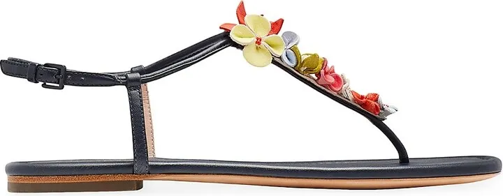 Rosalie Floral-Embellished Leather Thong Sandals