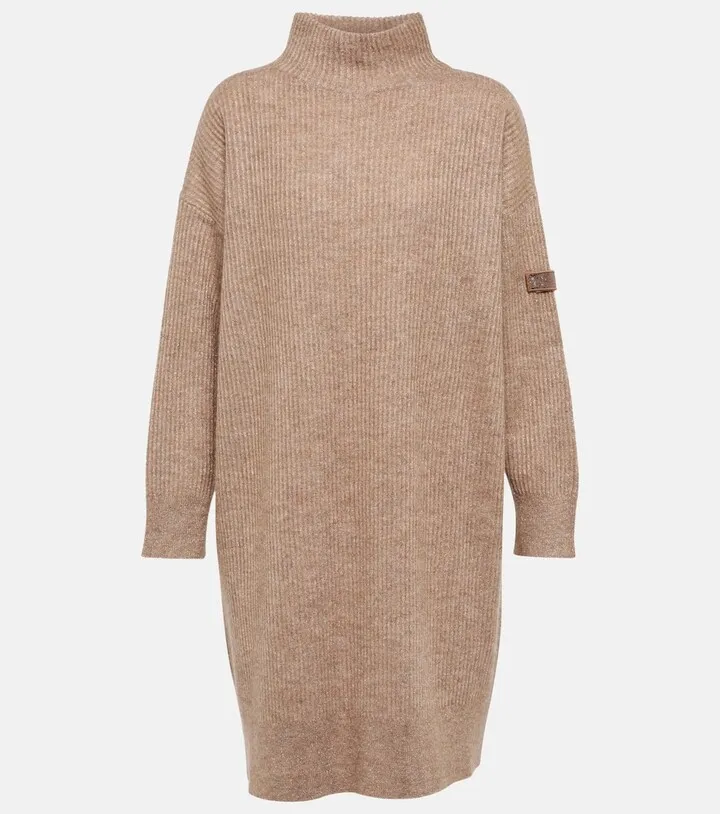 Metallic knit sweater dress
