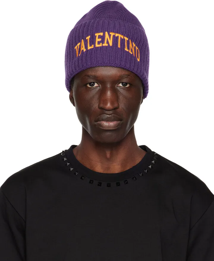 Valentino Garavani Purple Embroidered Beanie