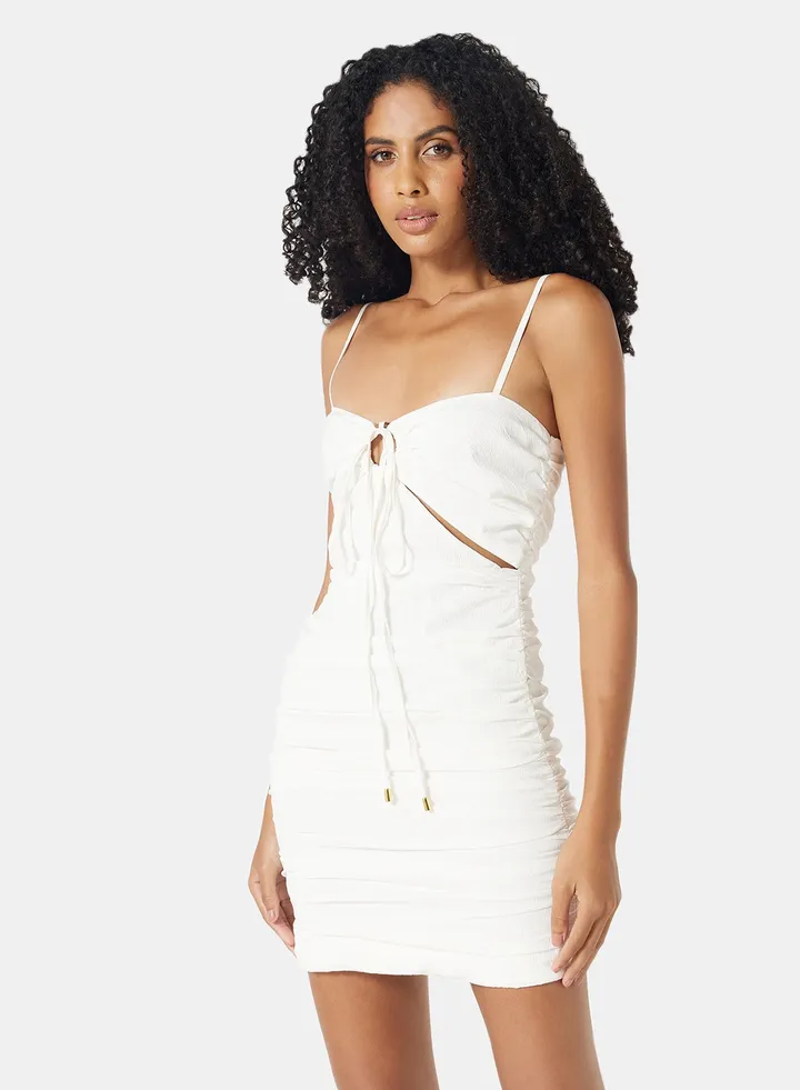 Cut-Out Ruched Dress Ivory