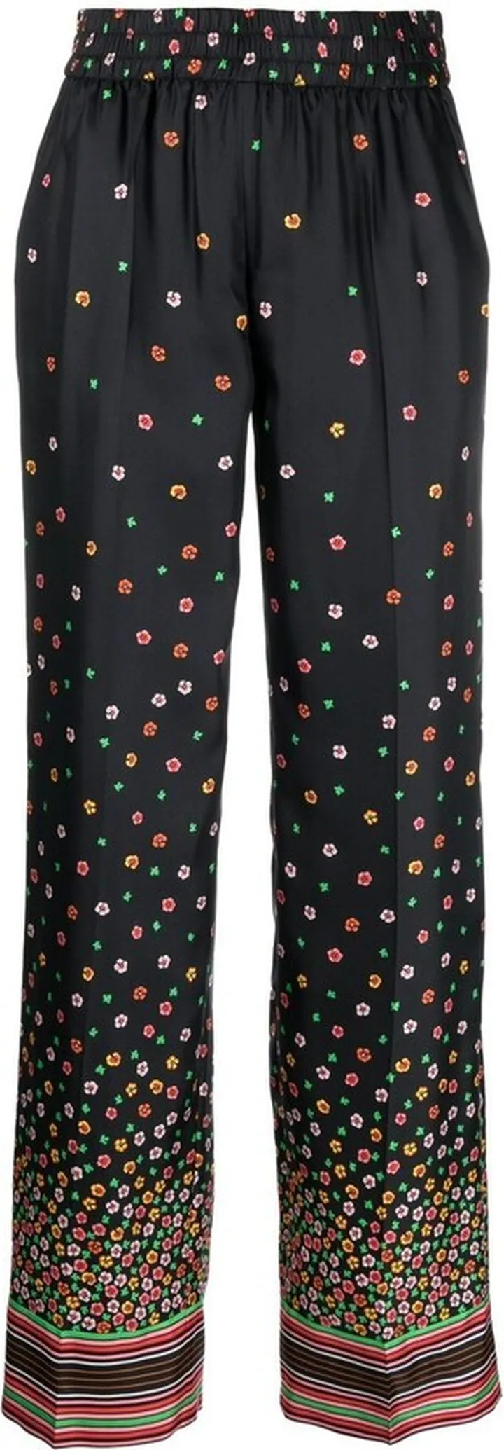 Floral-Print Silk Trousers