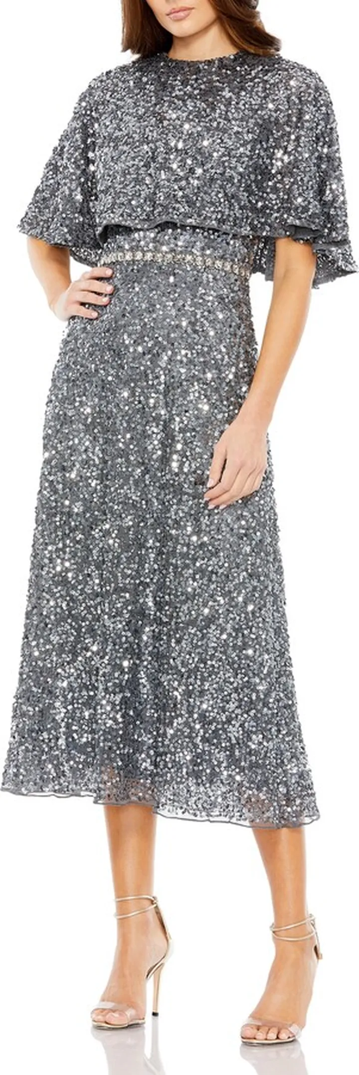 Sequin Cape Sleeve Cocktail Dress