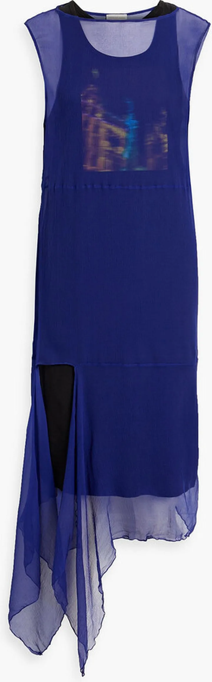 Layered asymmetric silk-georgette and cotton-jersey mini dress
