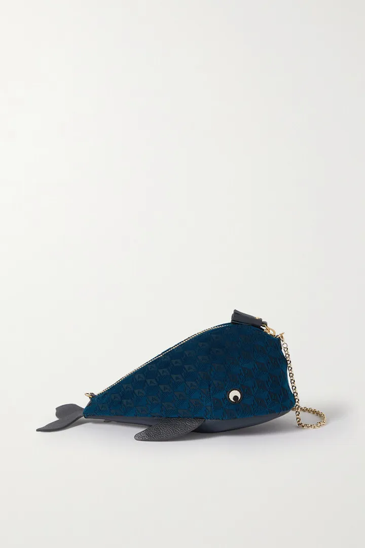 Anya Hindmarch - Whale Leather-trimmed Velvet-jacquard Shoulder Bag - Blue