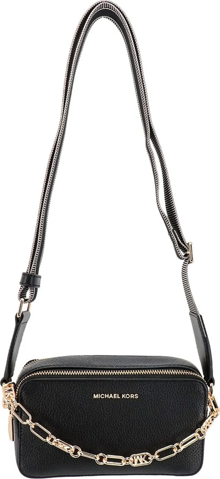 Leather handbag with metal logo on the front