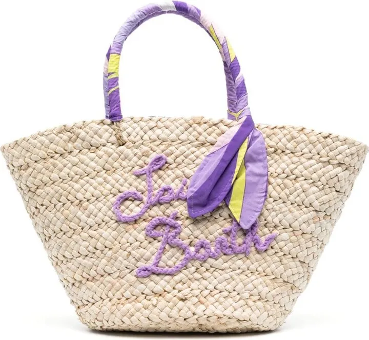 Logo-Embroidered Straw Tote Bag