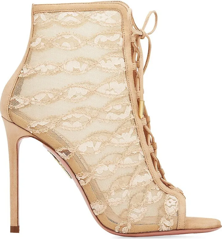 After Dark Lace Mesh Lace-Up Booties