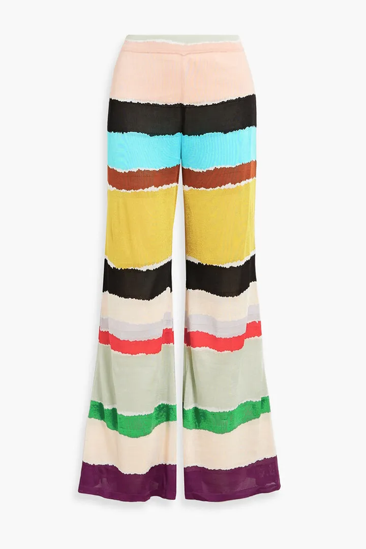 Striped crochet-knit wide-leg pants