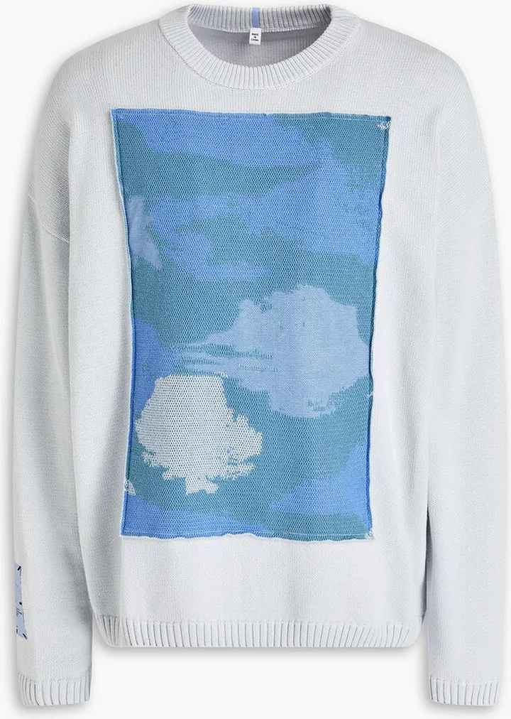 Appliquéd intarsia cotton sweater