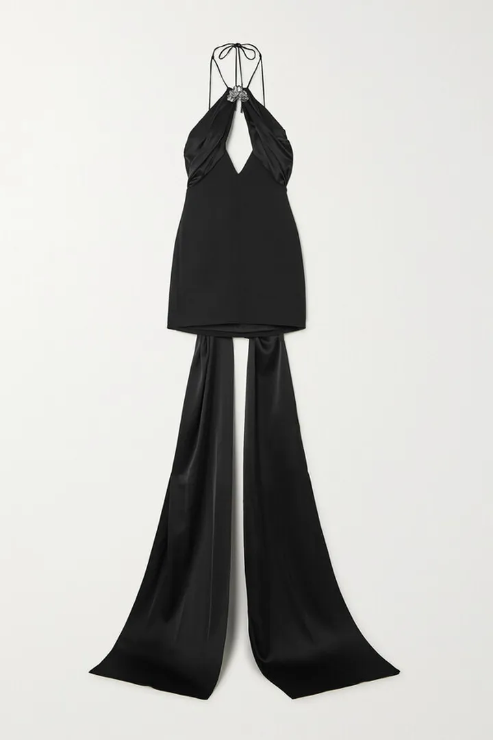 David Koma - Embellished Cady And Satin Halterneck Mini Dress - Black