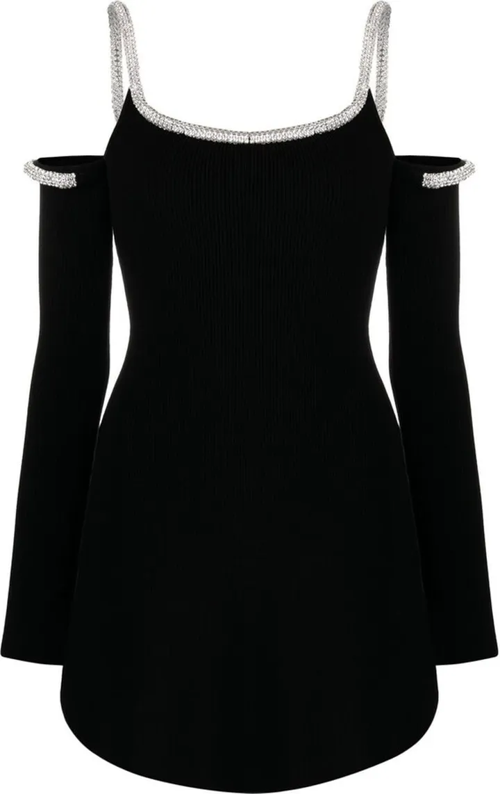 Crystal-Embellished Long-Sleeve Minidress