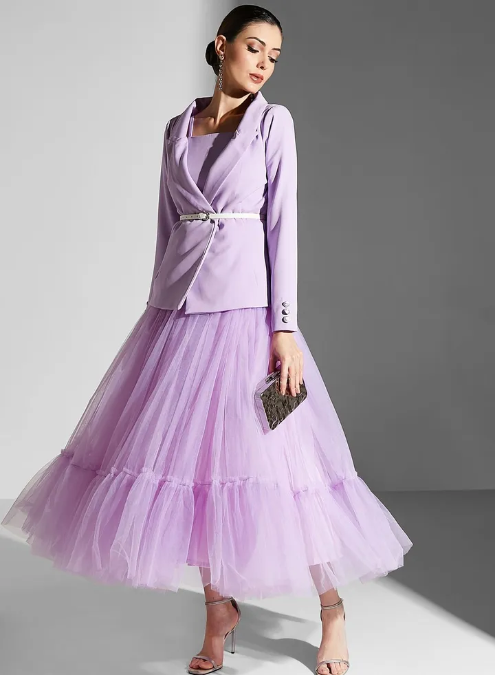 Pleated Hem Lace Detail Dress